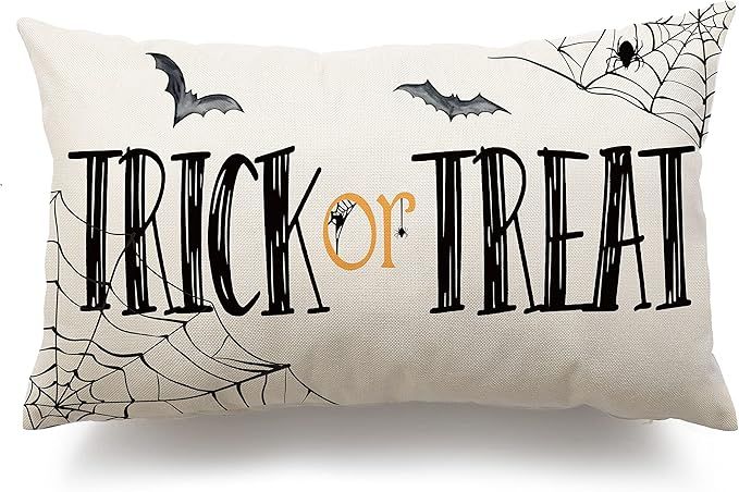 Halloween Pillow Covers 12x20 Inch Trick or Treat Pillow Case Halloween Decor Linen Lumbar Pillow... | Amazon (US)