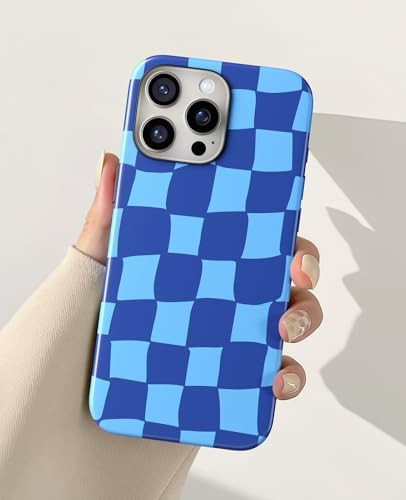 Jusnfu for iPhone 14 Pro Case 6.1 Inch, Checkered Print Phone Case for Women Girls Men, Silicone Protective Phone Cover for iPhone 14 Pro, Blue | Amazon (US)