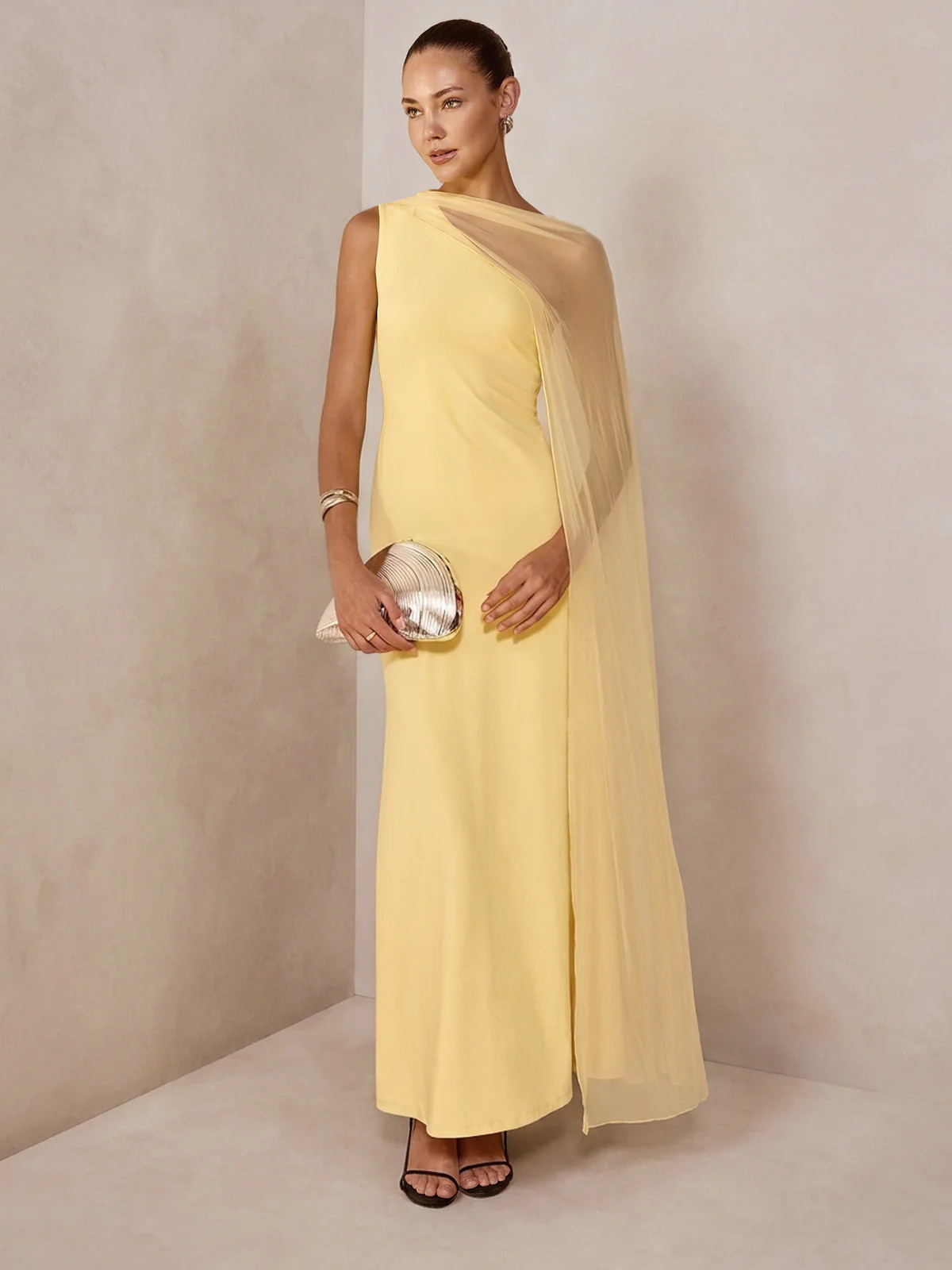 Sheer Drape Slim Maxi Evening Dress | Commense