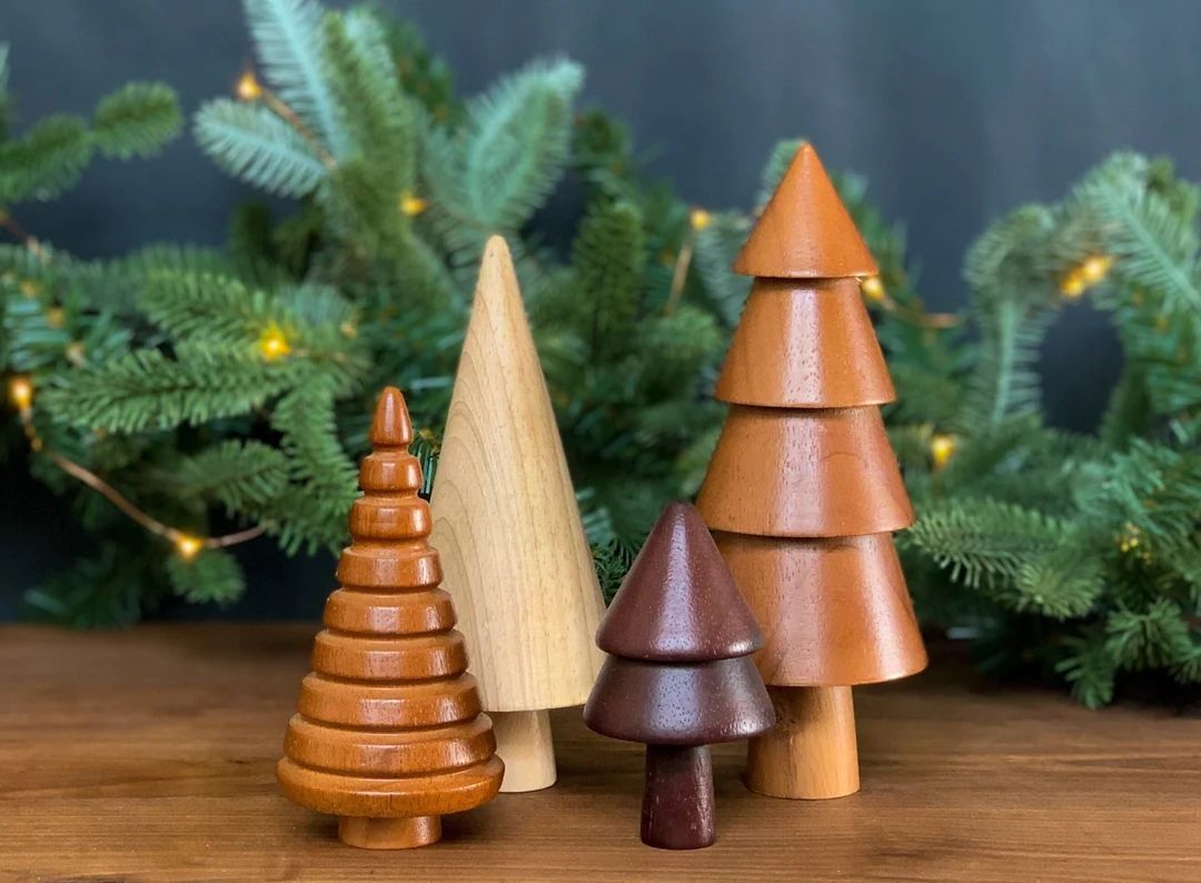 Wooden Trees Set of 4 Wooden Christmas Trees Holiday Decor - Etsy | Etsy (US)