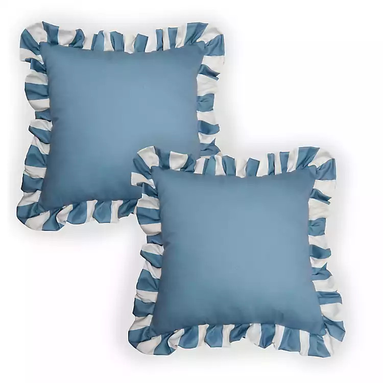 Blue Striped Ruffle Outdoor Pillows, Set of 2 | Kirklands