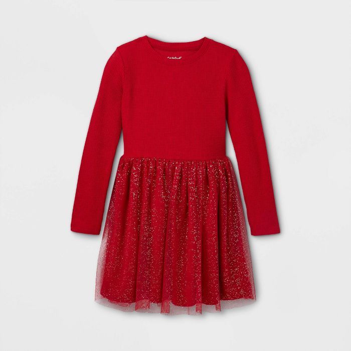 Girls' Long Sleeve Printed Cozy Tulle Dress - Cat & Jack™ | Target