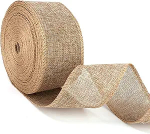 Burlap Ribbon Fabric Wired Edge 20 Yards for Decoration (2.5inch, Natural) | Amazon (US)
