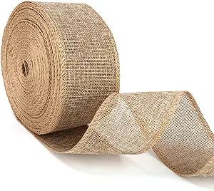 Burlap Ribbon Fabric Wired Edge 20 Yards for Decoration (2.5inch, Natural) | Amazon (US)