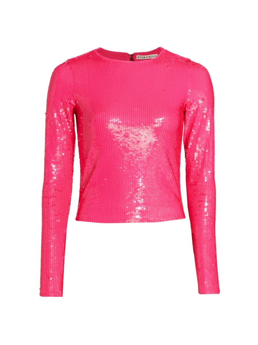 Alice + Olivia Delaina Sequined Crewneck Top | Saks Fifth Avenue