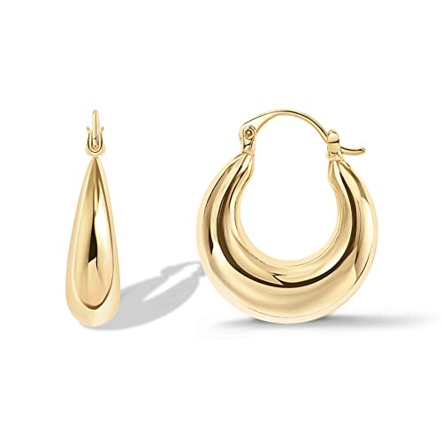 PAVOI 14K Yellow Gold Plated 925 Sterling Silver Post Chunky Hoops - 17mm Thick Lightweight Gold Hoop Earrings for Women | Amazon (US)