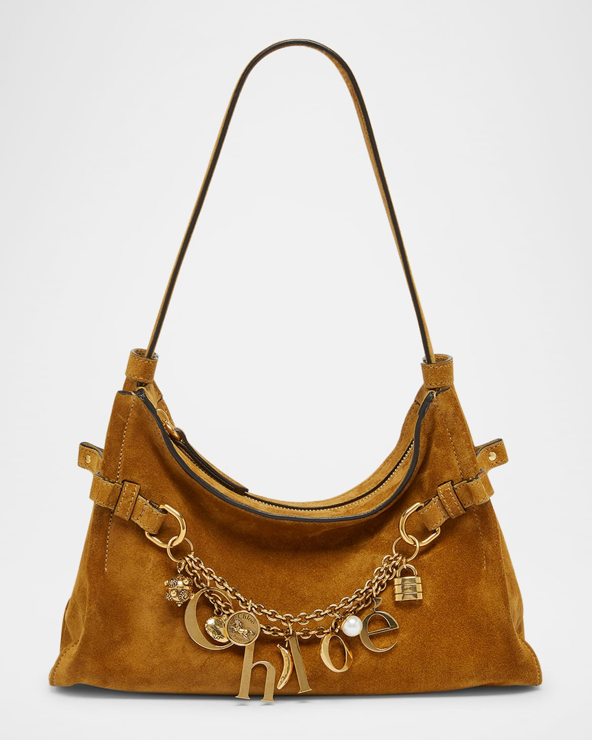Logo Charm Hobo Bag in Suede | Neiman Marcus