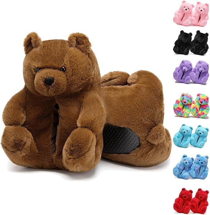 Fuzzy Women's Indoor Cozy Slippers,Cute Teddy Bear Slippers Trendy Funny Animal Slippers,Fun Birt... | Amazon (US)