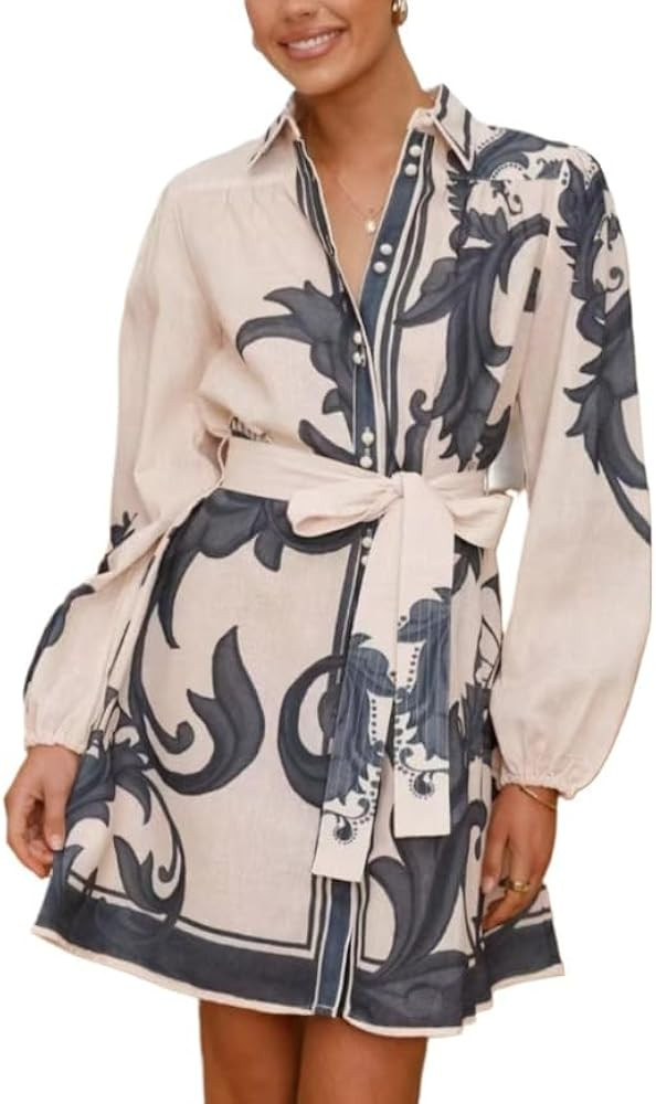 Women's Dresses Casual，Women's Printed Cardigan Linen Dress | Amazon (US)