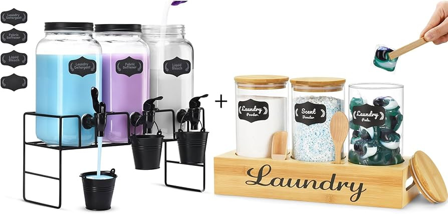 Laundry Detergent Dispenser Bundle - Glass Laundry Detergent Dispenser, Laundry Pods Container, T... | Amazon (US)