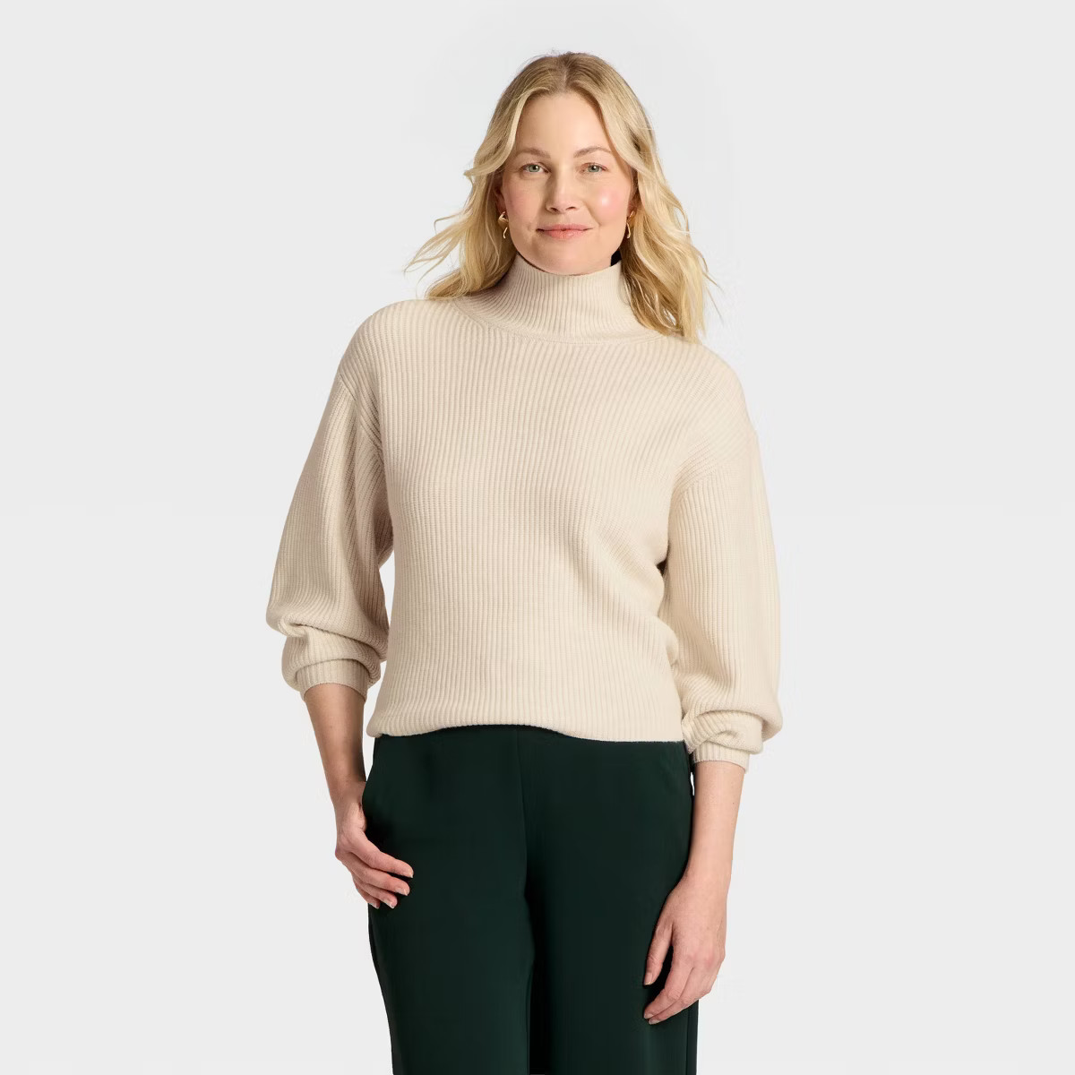 Women's Funnel Pullover Sweater - A New Day™ Oatmeal L | Target