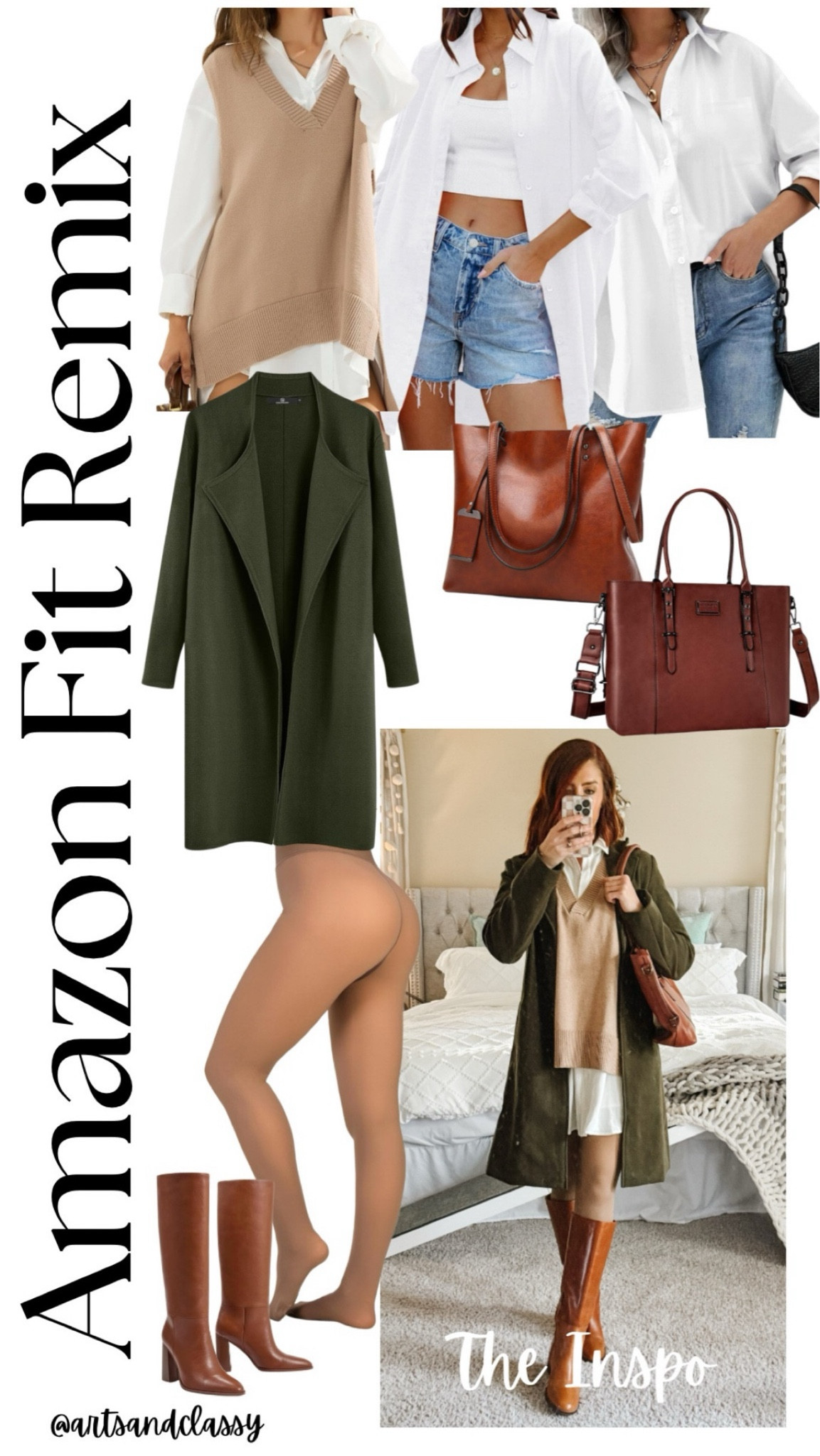 Cute holiday outfit idea for a casual  family gathering or outing during the late fall and winter months! Also sharing some look for less options that are more budget friendly


Christmas Outfit Idea
Holiday outfits 
Christmas outfits 
Sweater vest
Button down white tshirt
Brown boots
Fleece lined tights 
Brown tote bag 

#LTKStyleTip #LTKHoliday