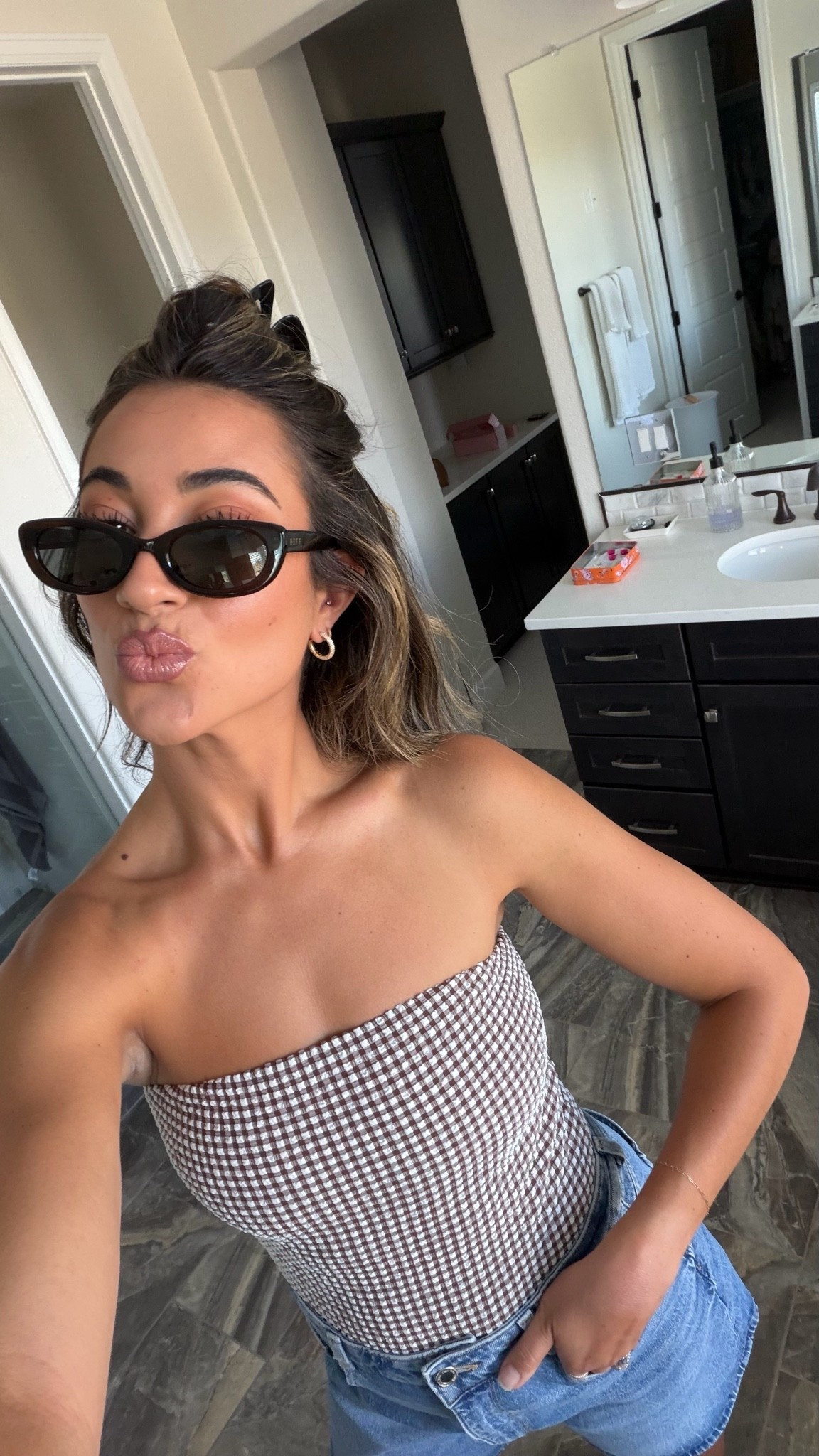 Top is a swimsuit that’s on sale - sunnies are from the Jojo Fletcher collab with diff!
