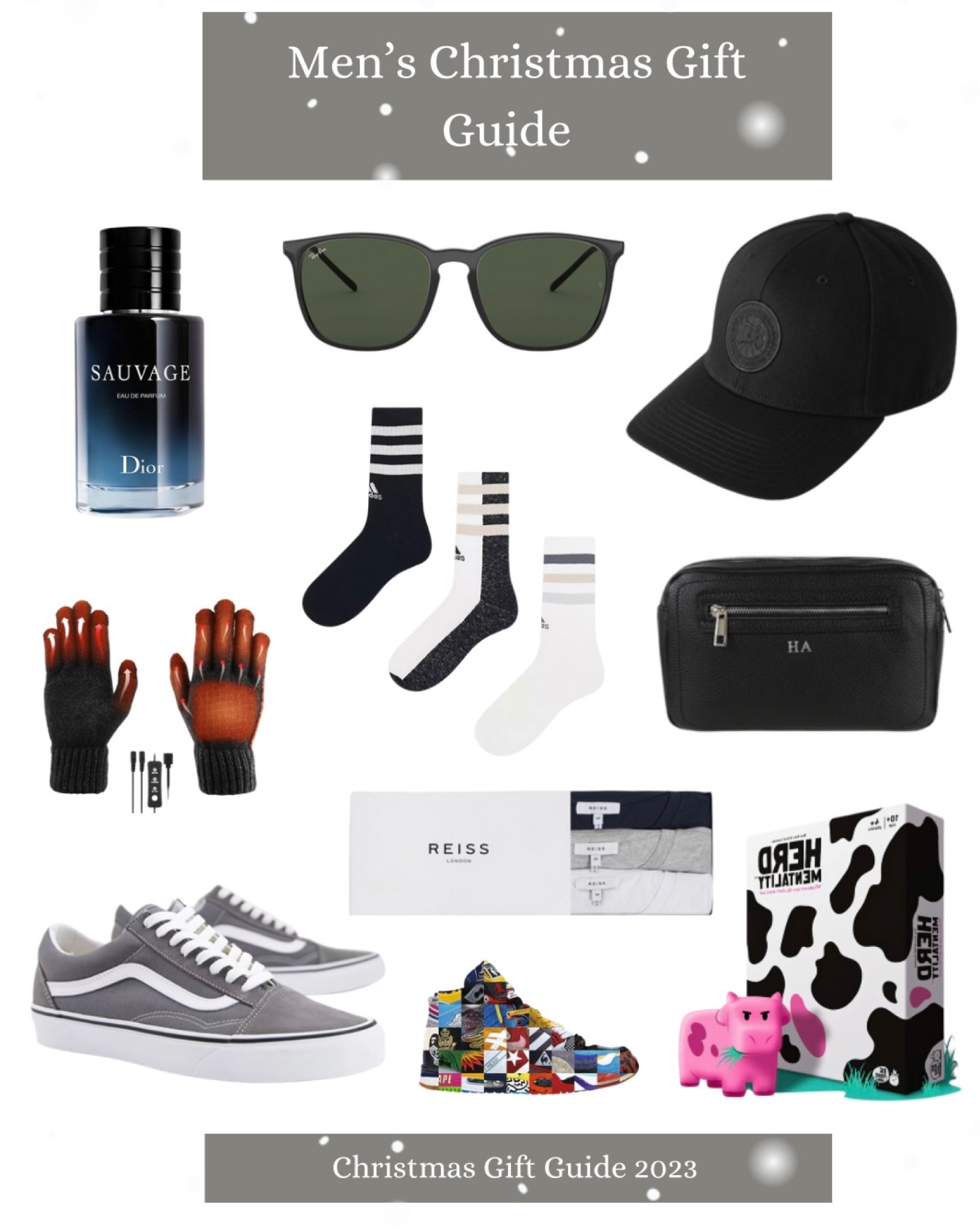 Mens christmas gift guide, christmas presents, gifts for him, gift guide, christmas 2023, aftershave, canada goose cap, mens cap, wash bag, vanity case, heated gloves, adidas socks, mens trainers, grey vans, tshirt set, rayban sunglasses, mens christmas presents 

#LTKHoliday #LTKmens #LTKGiftGuide