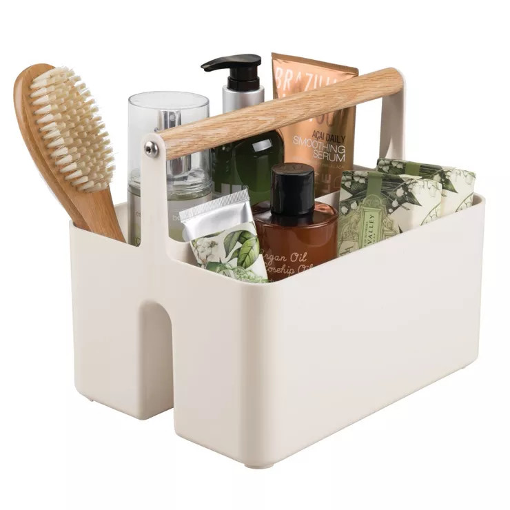 mDesign Plastic Portable Nursery Storage Caddy Tote with Wood Handle | Target