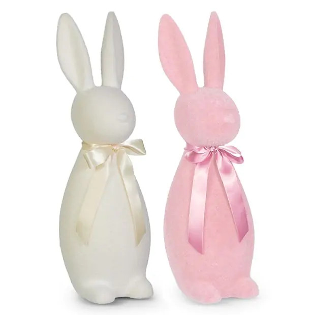 Pale Flocked Bunny With Bow Set of 2 | Antique Farm House