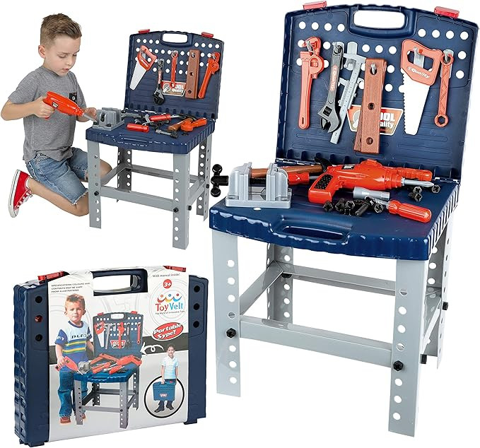 ToyVelt Kids Tool Set Toddler Workbench W Realistic Tools & Electric Drill For Construction Works... | Amazon (US)