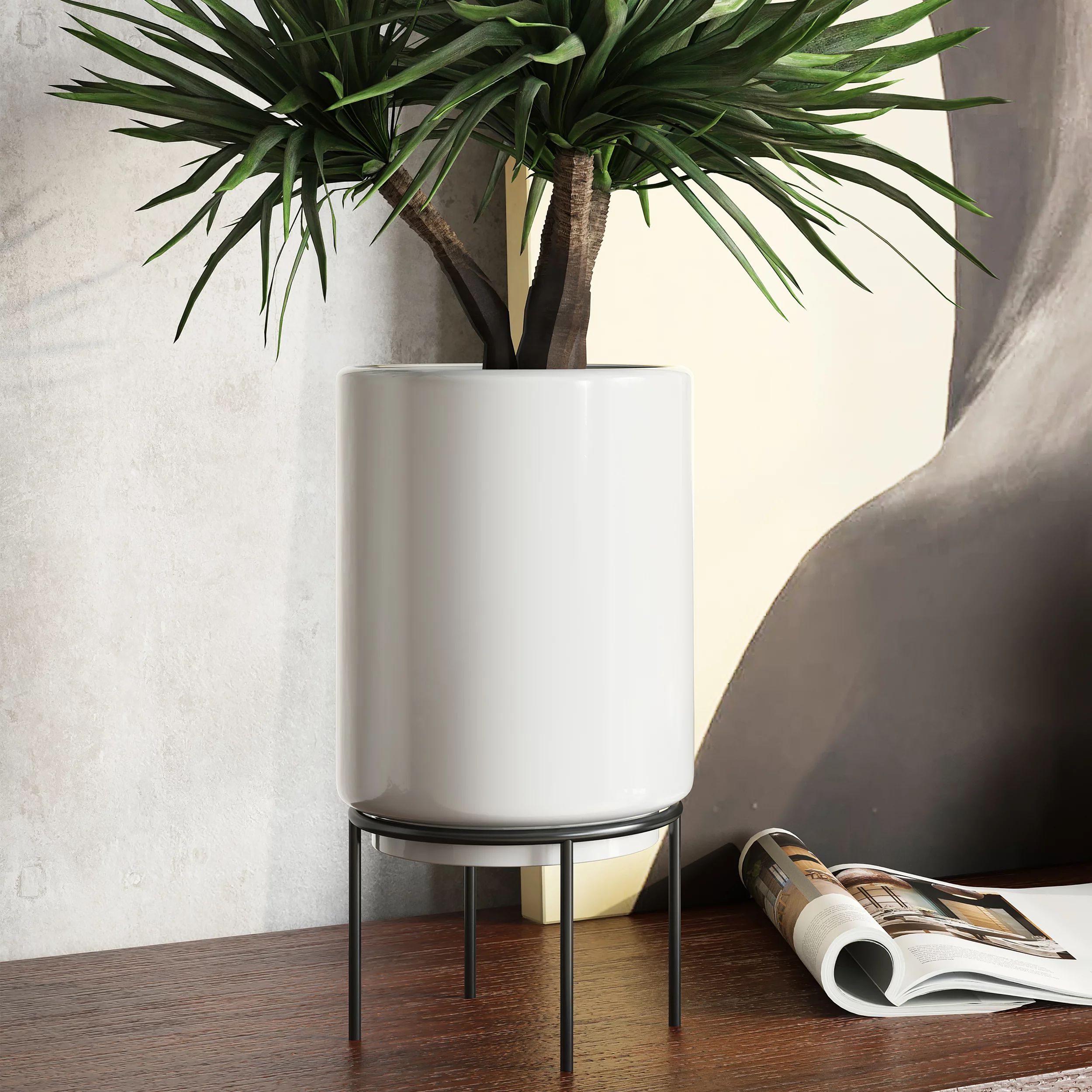 Jemina Mid Century Ceramic Planter - White | Walmart (US)