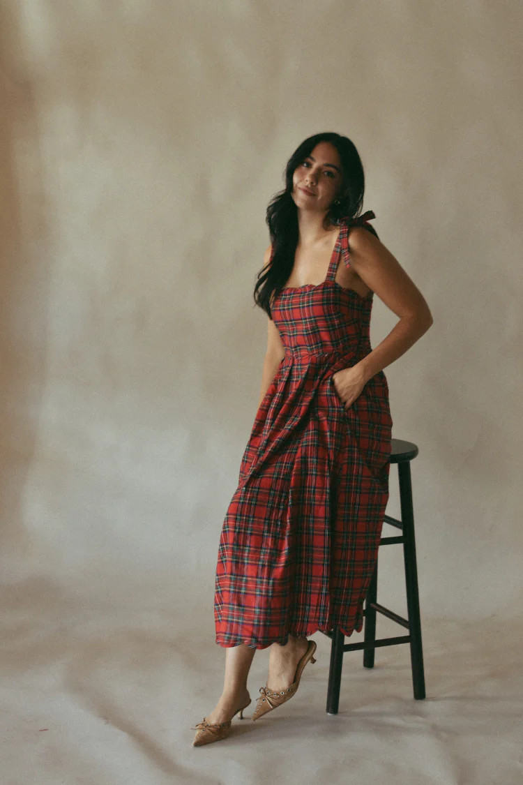 Eleanore Red Plaid Midi Dress | Confête