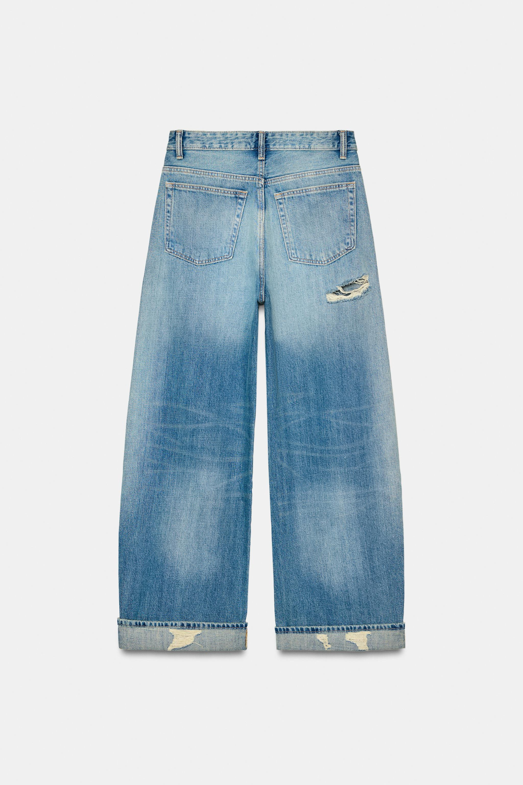 TRF RIPPED FOLDED BAGGY JEANS | Zara US