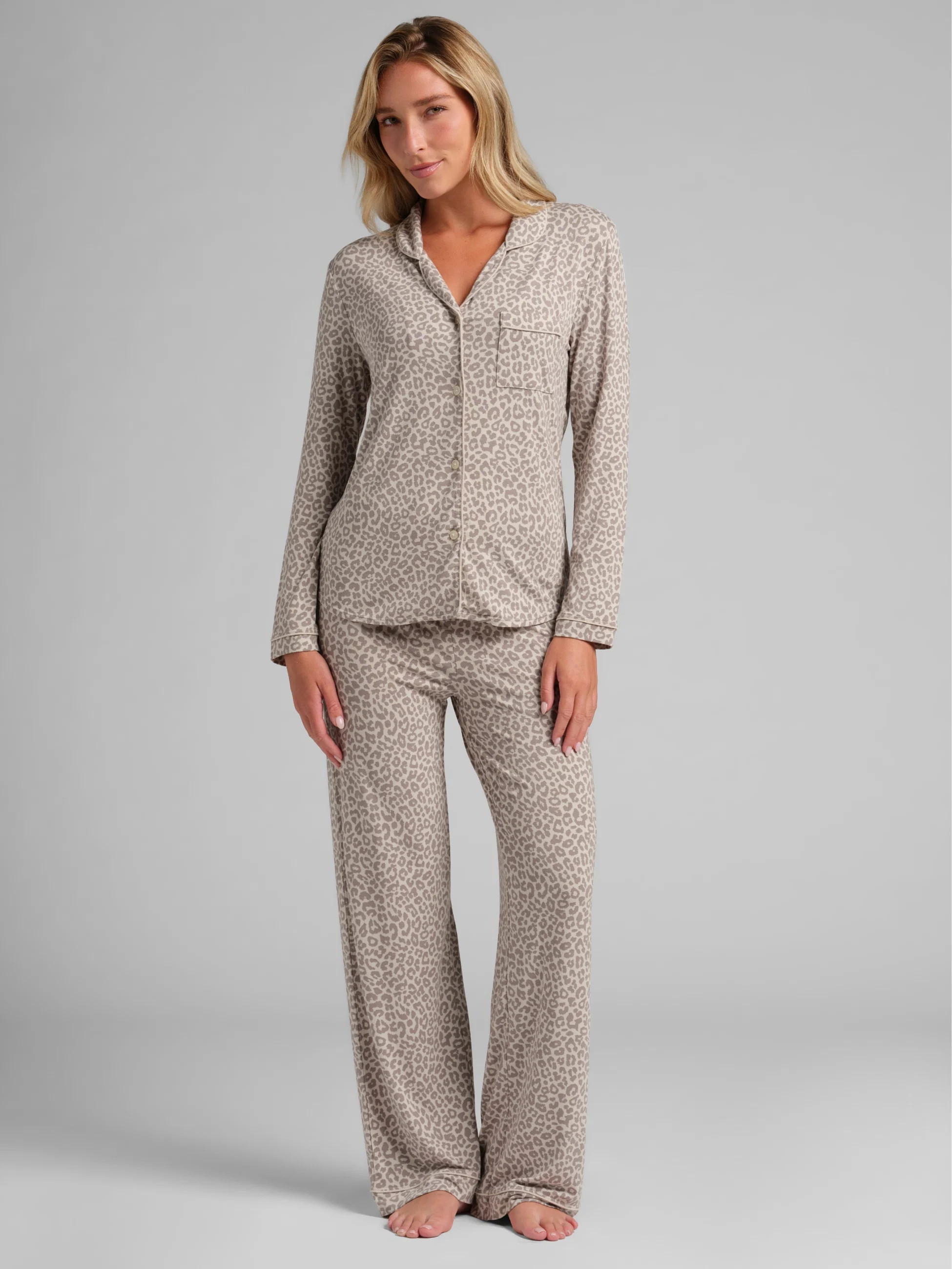 Women's Comfrt Luna Lounge Long Sleeve Pant PJ Set | Desert Leopard | 3X | Comfrt