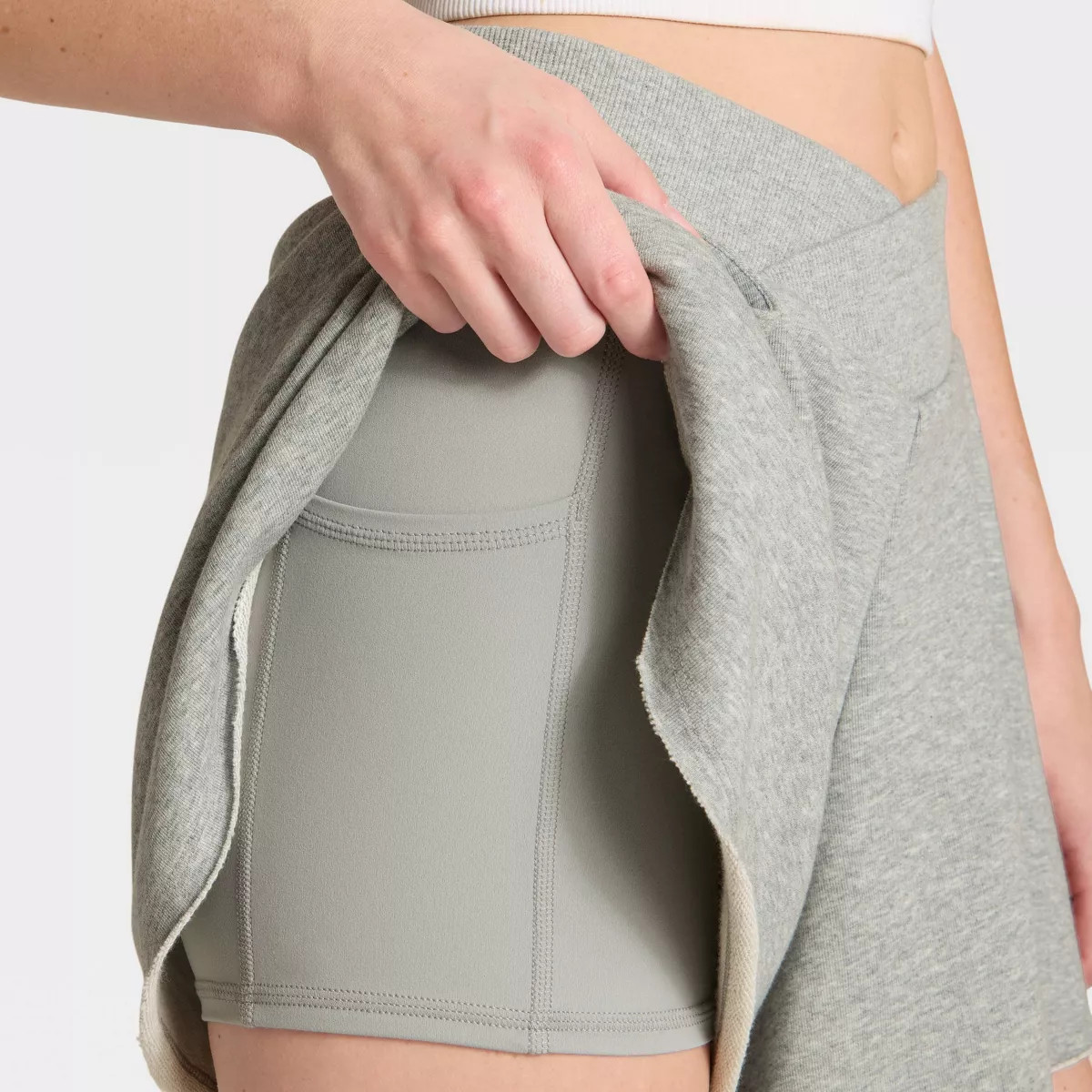 Women's High-Rise Crossover Waistband French Terry Shorts - JoyLab™ Heathered Gray M | Target