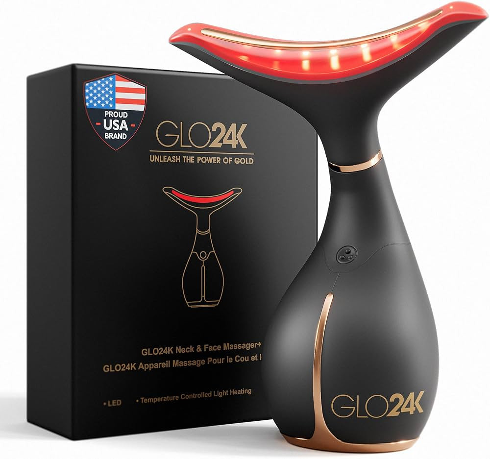GLO24K Red Light Face & Neck Beauty Device – 3-in-1 Facial Massager Tool with LED & Vibration f... | Amazon (US)