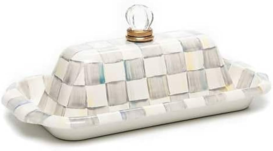 MACKENZIE-CHILDS Enamel Butter Box, Cute Lidded Butter Dish, Gray-and-White Sterling Check | Amazon (US)