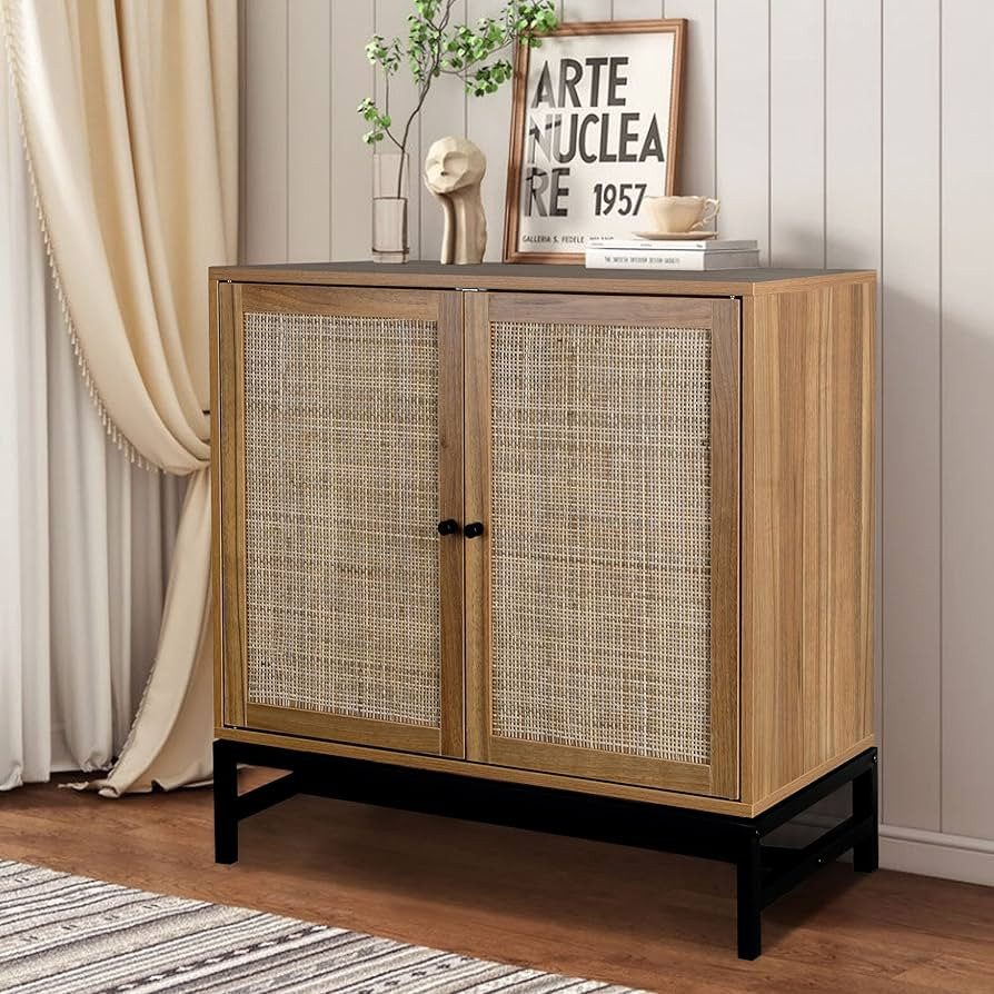 Pvillez Modern Sideboards Buffet Cabinet with Storage, Accent Storage Cabinet with Natural Rattan... | Amazon (US)