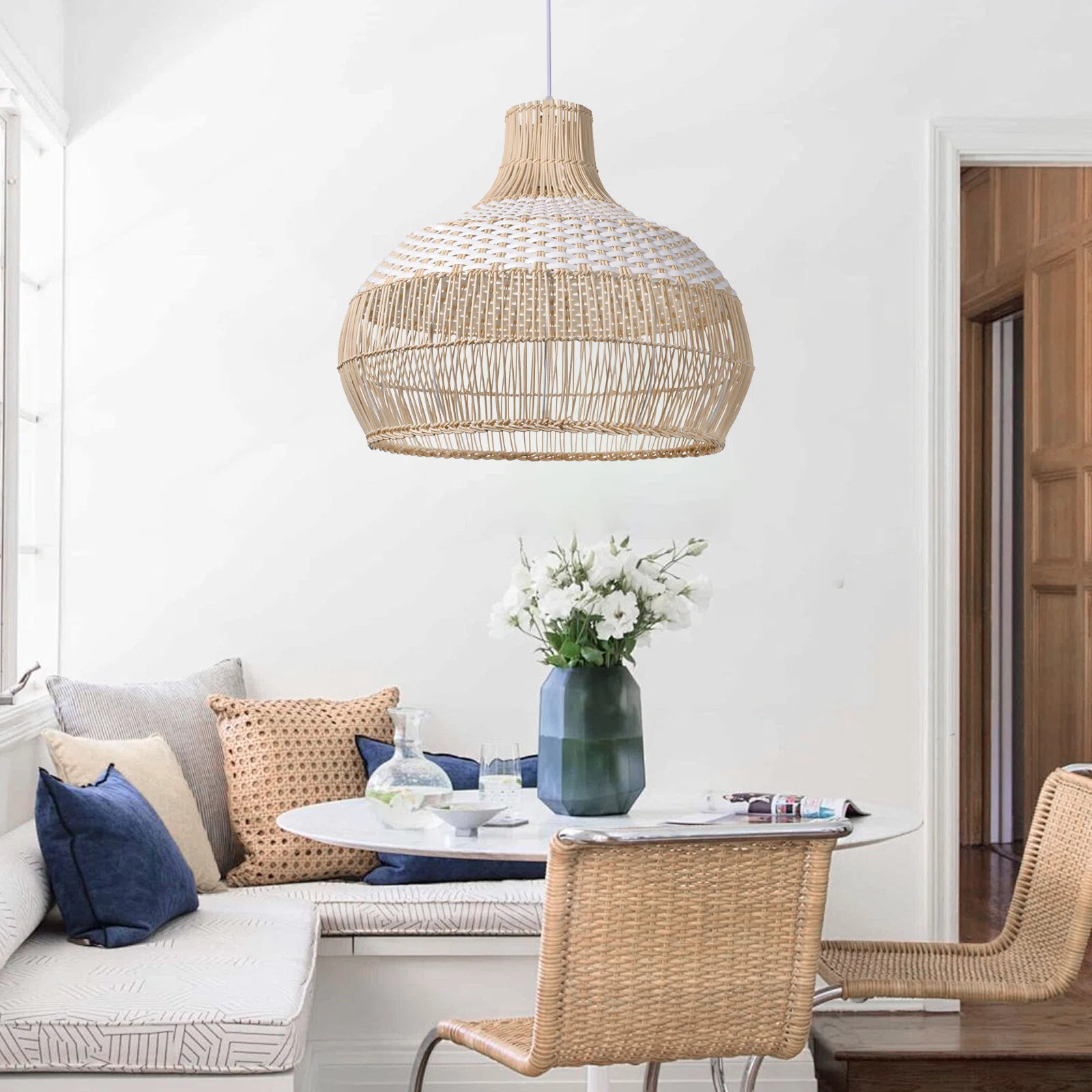 Bay Isle Home™ Calpella -Natural and White Rattan Light Pendant & Reviews | Wayfair | Wayfair North America