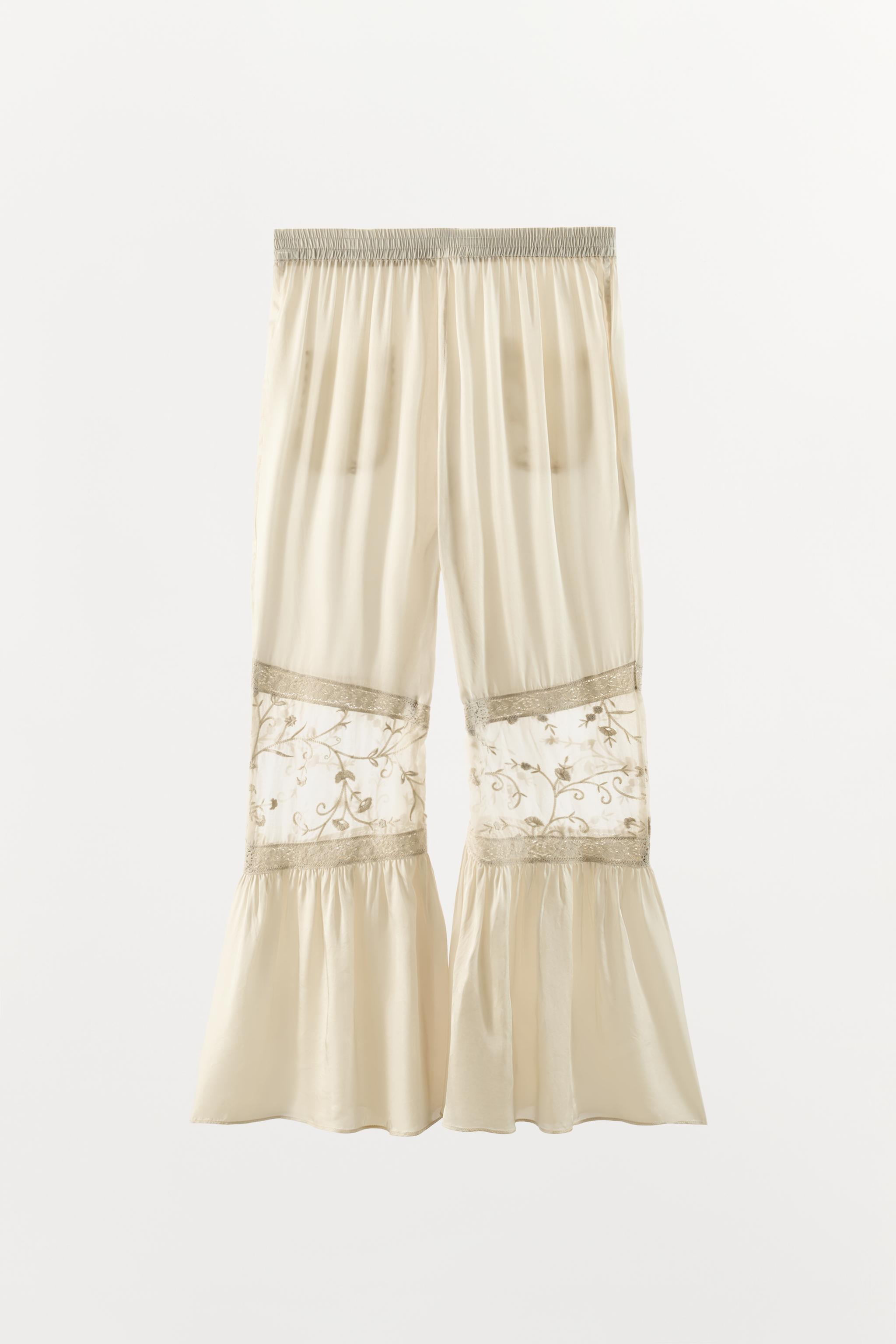 TROUSERS WITH FLORAL EMBROIDERED LACE TRIM | Zara UK