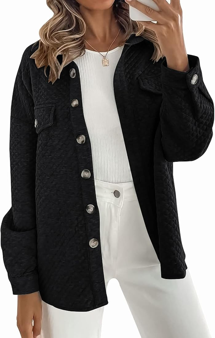 MUXERI Women's Long Sleeve Button Down Diamond Soft Lightweight Shacket Shirt Jacket Coat Outwear... | Amazon (US)