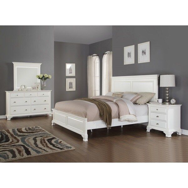 Laveno 012 White Wood Bedroom Furniture Set, Includes King Bed, Dresser, Mirror and Night Stand | Bed Bath & Beyond