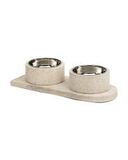 3pc Travertine Pet Bowls With Tray Set | TJ Maxx