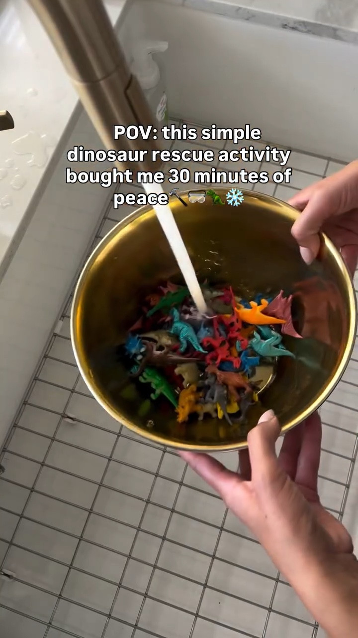 Watching them chip away, pour warm water, and rescue every dinosaur was the easiest win of the day 🦖🧊✨ Simple to set up, screen-free, and kept them busy way longer than I expected. Definitely adding this one to our repeat list for summer boredom! 

#kidsactivities #toddleractivities #sensoryplay #summeractivities #dinosaurparty

#LTKmomlife #LTKKids