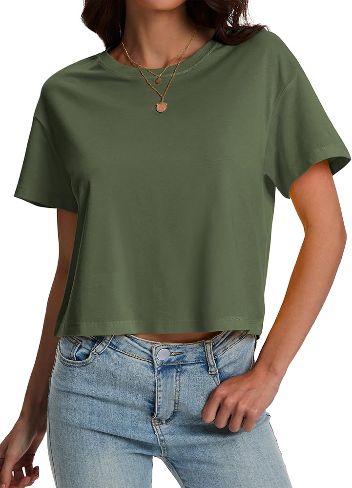 SMENG Women's Workout Crop Tops UPF50+ Cotton Soft Breathable Tshirt Loose Short Sleeve Yoga Athl... | Amazon (US)