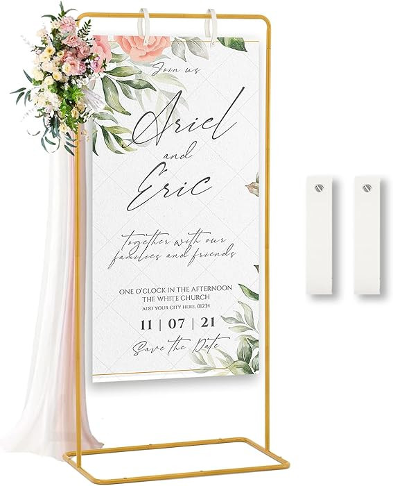 Wedding Sign Holder,Adjustable Welcome to Our Wedding Sign Stand with 2 Leather Sign Hanging Stra... | Amazon (US)