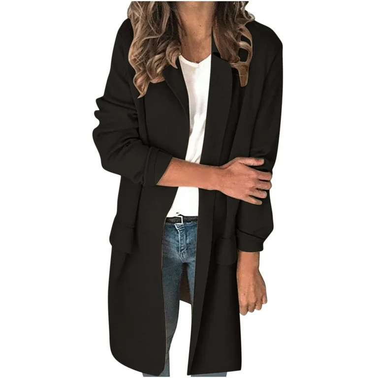Mid Length Blazer For Women Casual Solid One Button Long Sleeve Business Casual Suit Jacket | Walmart (US)