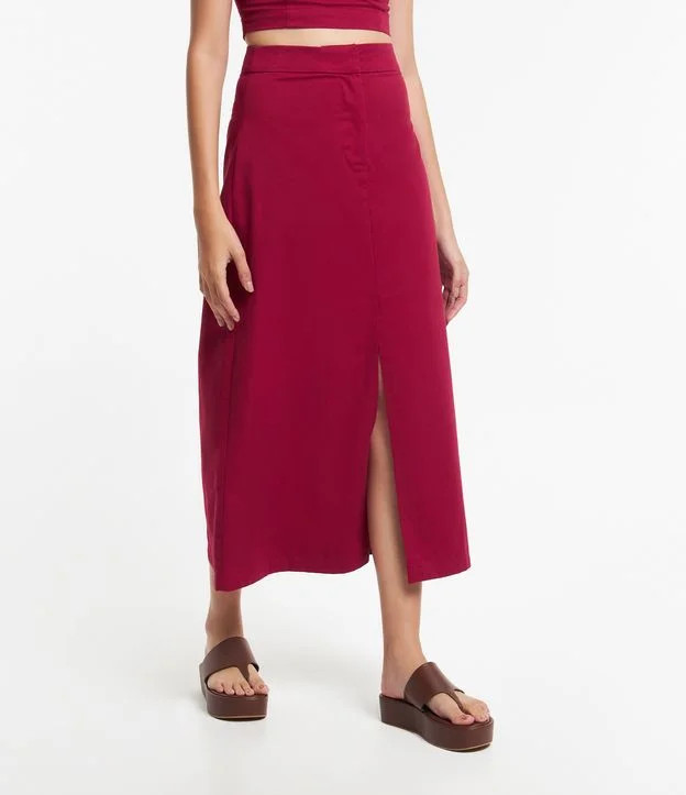 Saia New Midi em Sarja com Fenda Vermelho | Renner (BR)