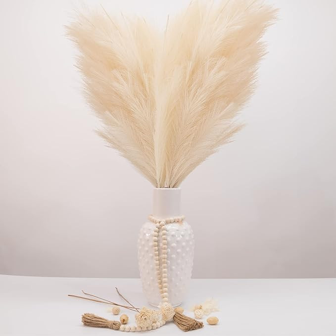 The Flawless Boutique Pampas Grass (4 Pcs, Beige) - 43-'' Fluffy w/ 18 Forks Per Stem, Wooden Bea... | Amazon (US)