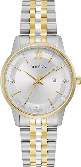 Bulova Ladies' Classic Diamond Two-Tone Gold Stainless Steel 3-Hand Calendar Date Quartz Watch | Amazon (US)