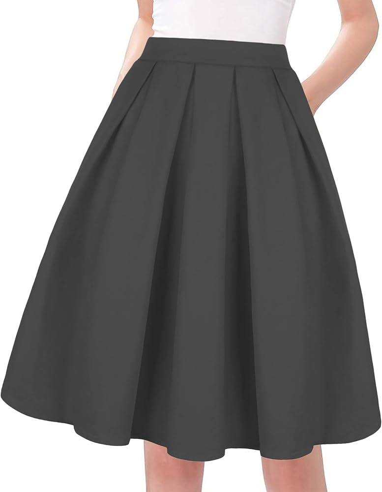 Tandisk Women's Vintage A-line Printed Pleated Flared Midi Skirt with Pockets | Amazon (US)