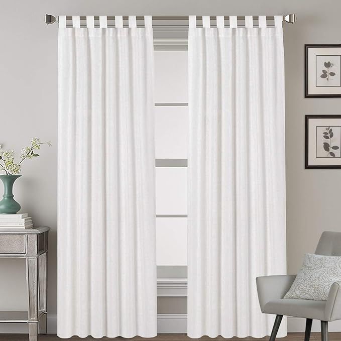 Living Room Linen Curtains Home Decorative Off White Tab Top Curtains Privacy Added Energy Saving... | Amazon (US)