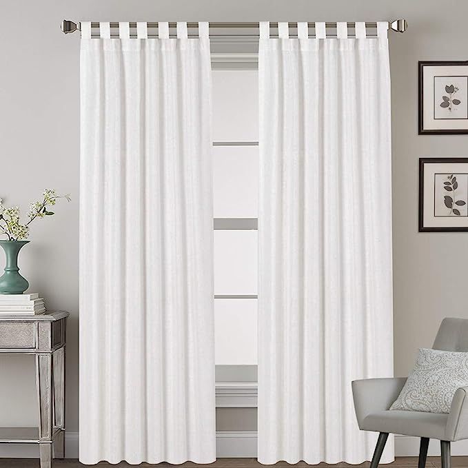 Elegant Natural Linen Blended Energy Efficient Light Filtering Curtains / Tab Top Curtains Off Wh... | Amazon (US)