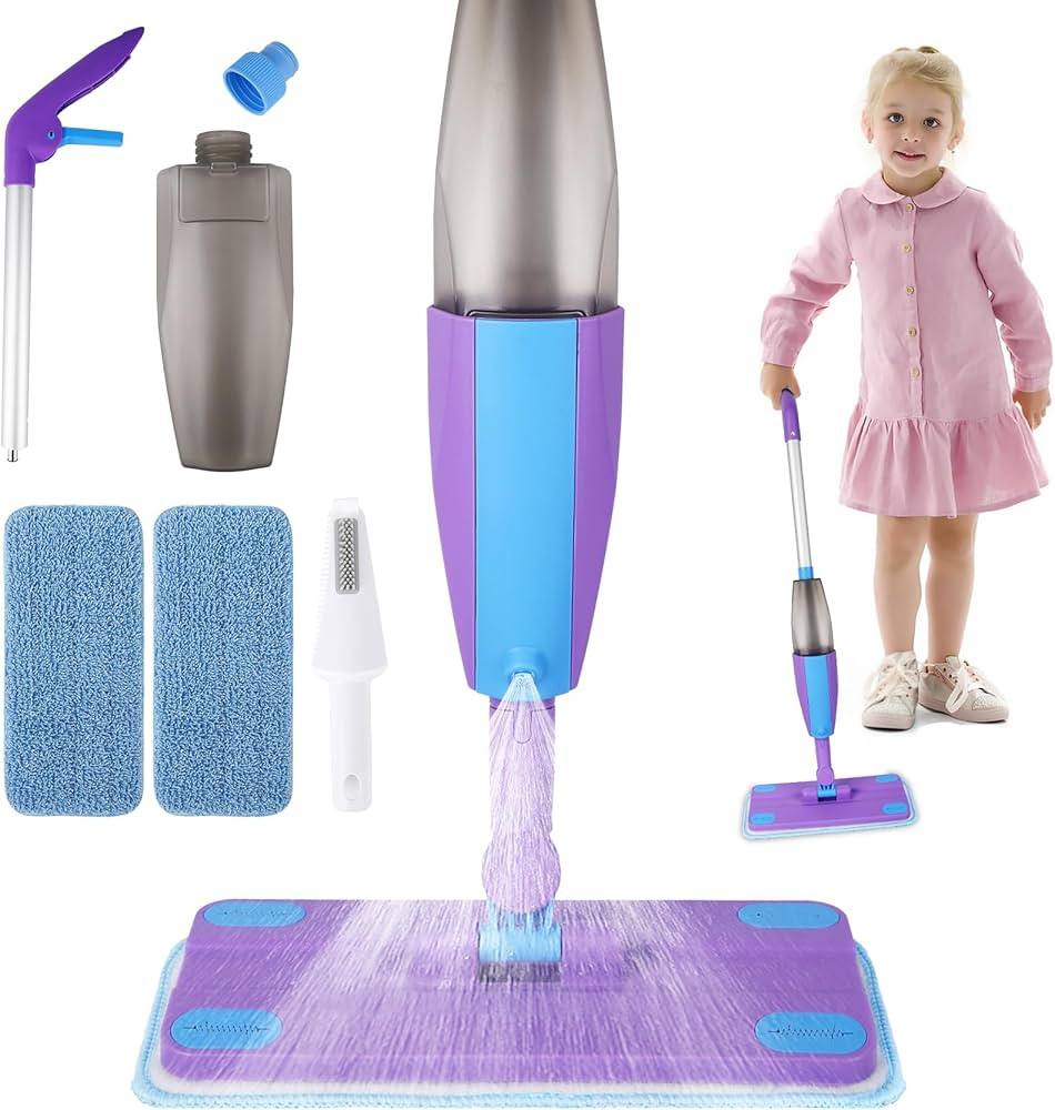 Kids Spray Mop, Real Working Toddler Cleaning Set with Water Sprayer & 2 Washable Mop Pads & Scra... | Amazon (US)