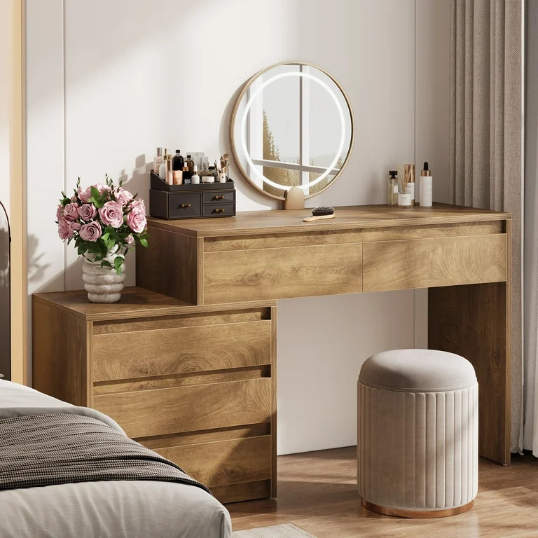 Tribesigns 63" Vanity Desk with 5 Drawers for Bedroom, Makeup Table with Removable 3-Drawer Chest... | Walmart (US)