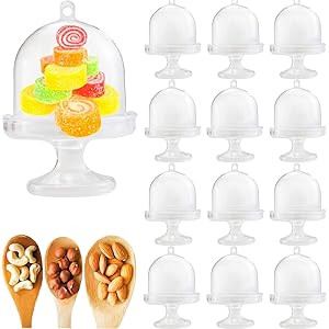 LeonBach 12 Sets Plastic Dessert Table Decorations Stands with Dome, Mini Cake Stand Cupcake Stan... | Amazon (US)