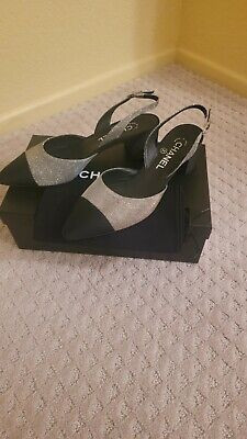 Chanel Slingback Metallic Cloth 38 | eBay US