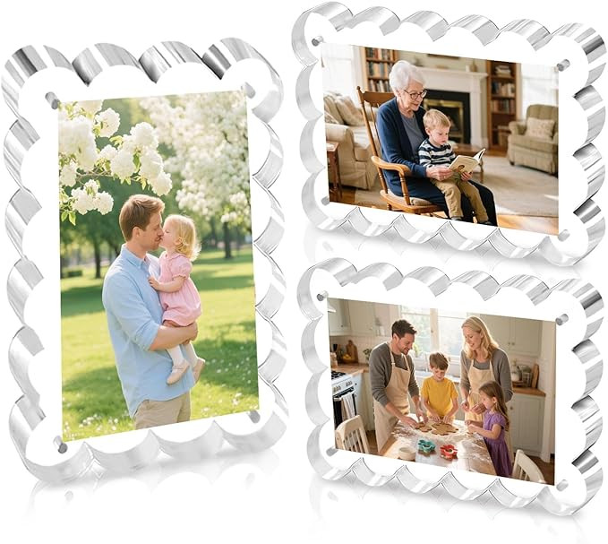 3 Pack 4x6 Acrylic Scalloped Picture Frames - 10+10mm Extra Thicker Double Sided Magnetic Frame, ... | Amazon (US)