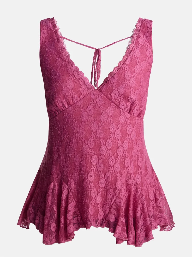 No Boundaries Lace Godet Tank Top, Women\u2019s XXS-XXL | Walmart (US)
